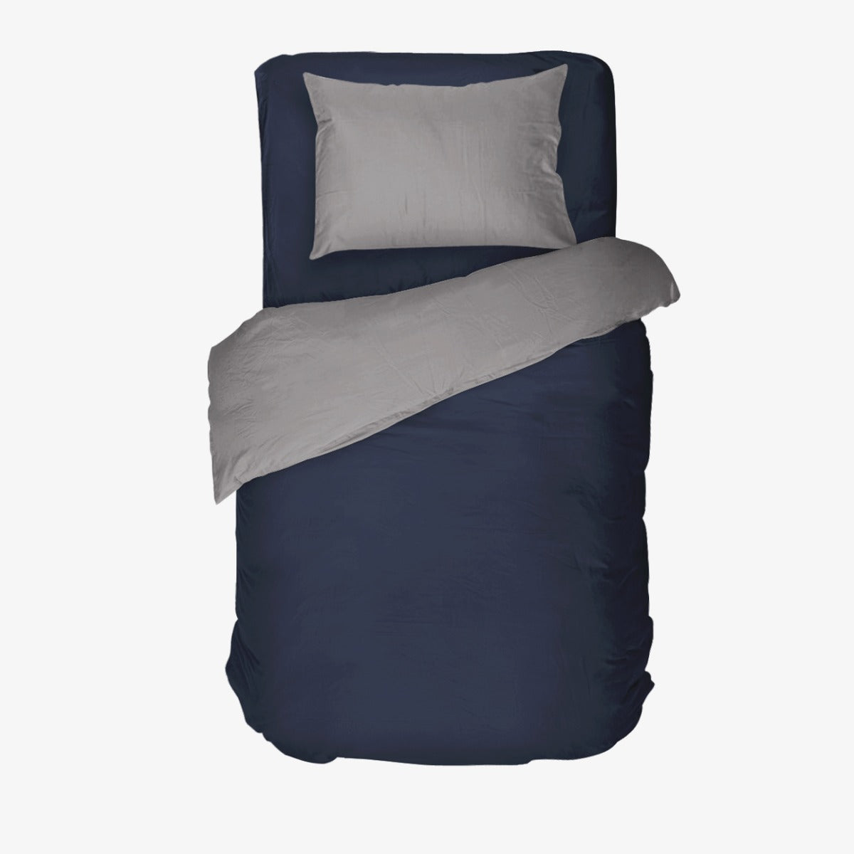 Set de pat cu doua fete ALBASTRU DENIM / GRI NOU 3 piese 100% bumbac ranforce