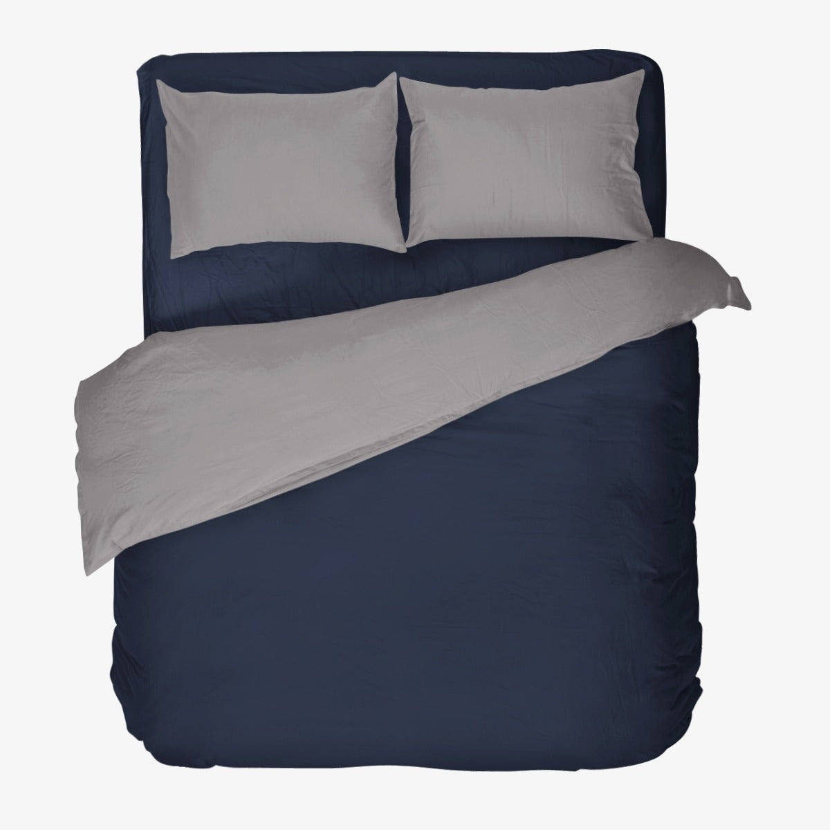 Lenjerie de pat cu doua fete ALBASTRU DENIM / GRI 4 piese 100% Bumbac Ranforce