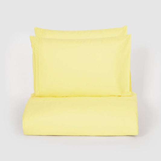 Lenjerie de pat dublu fara cearsaf de pat LAGOM GALBEN DESCHIS, 100% bumbac ranforce, 3 piese