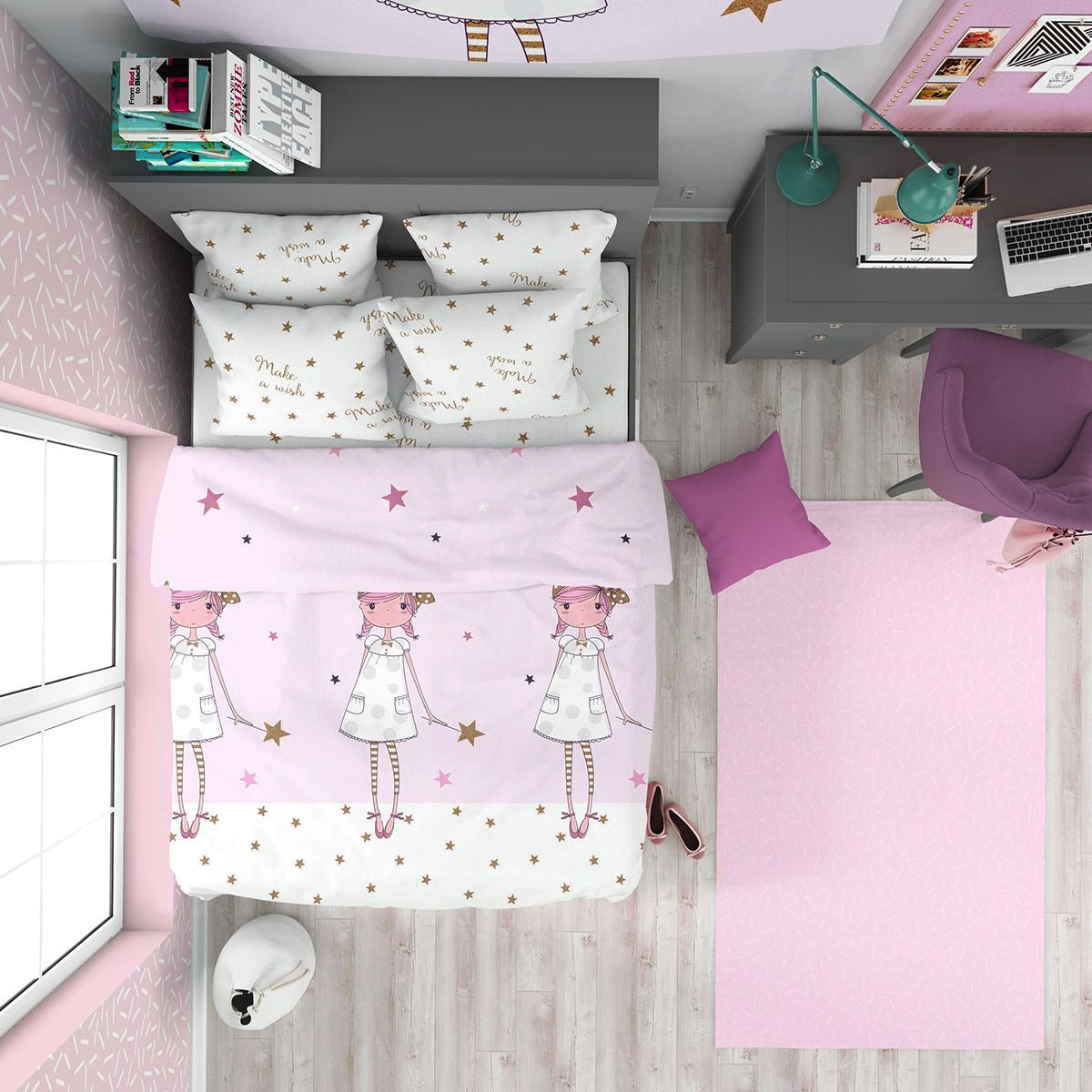 Lenjerie de pat pentru copii MAKE A WISH 100%  Bumbac Ranforce 3 piese