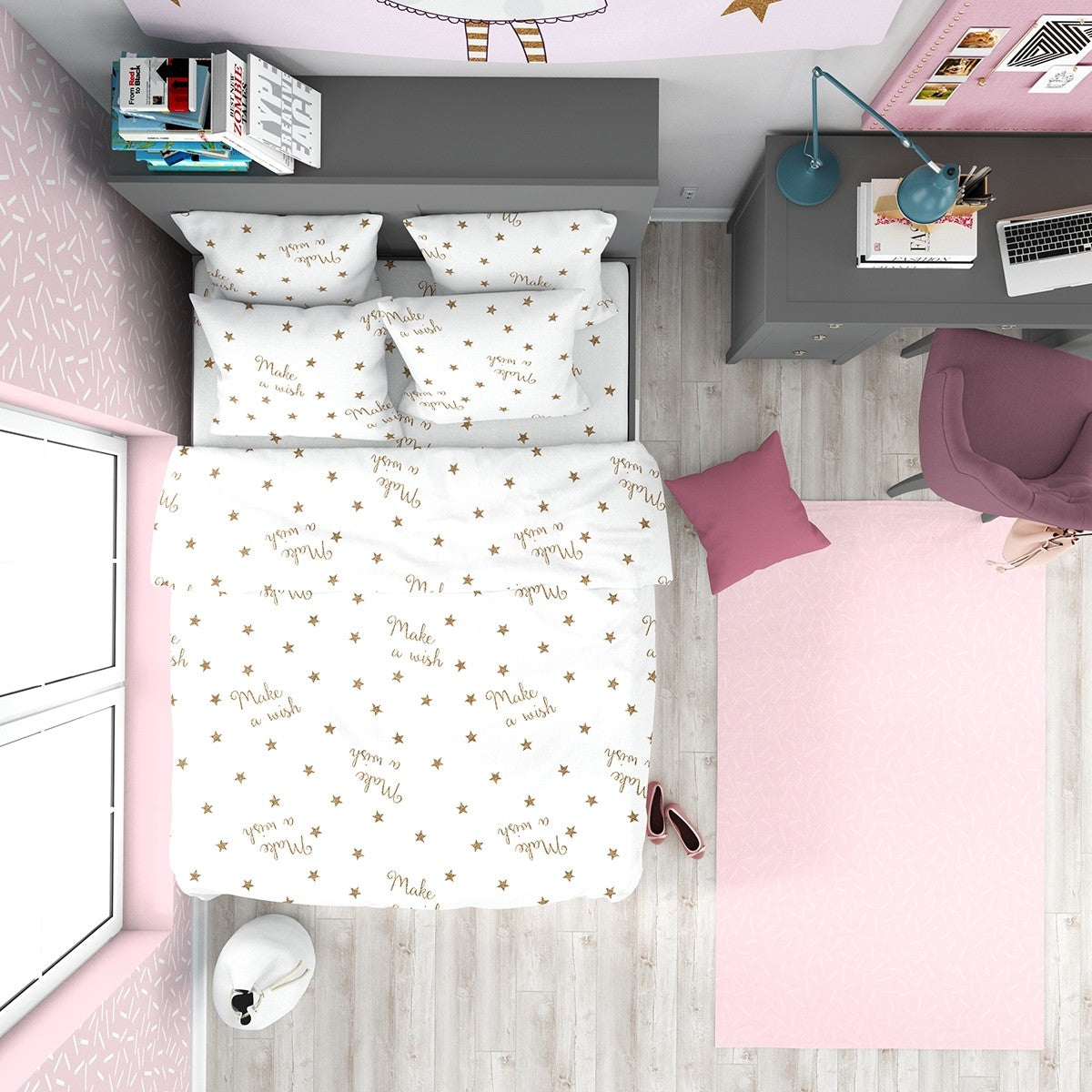 Lenjerie de pat pentru bebelusi MAKE A WISH 2 Bumbac ranforce 100% 3 piese