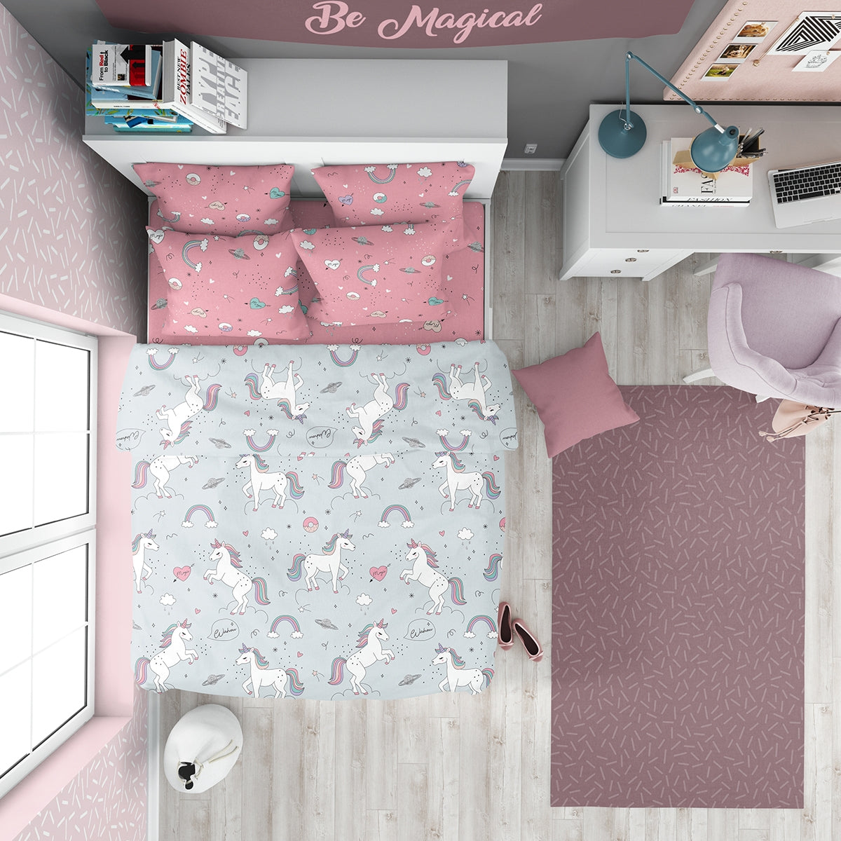 Lenjerie de pat pentru copii UNICORN  Bumbac Ranforce 100% 3 piese