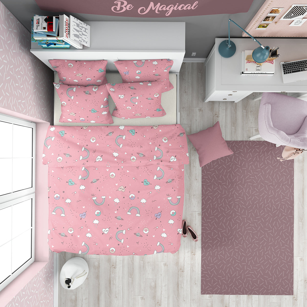 Lenjerie de pat pentru bebelusi UNICORN 2 Bumbac Ranforce 100% 3 piese