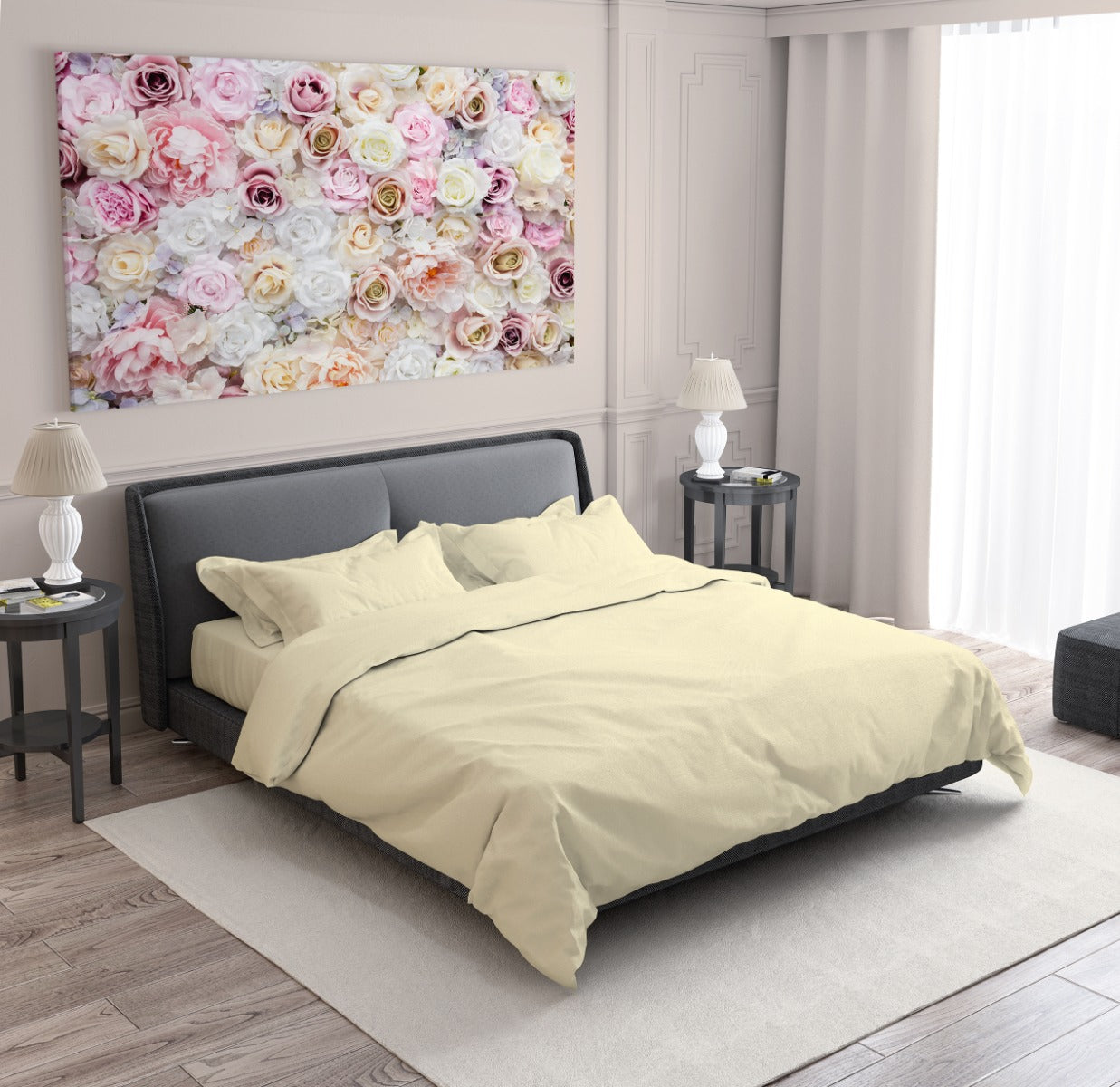 Lenjerie de pat de lux ECRU 100% bumbac satinat 5 piese