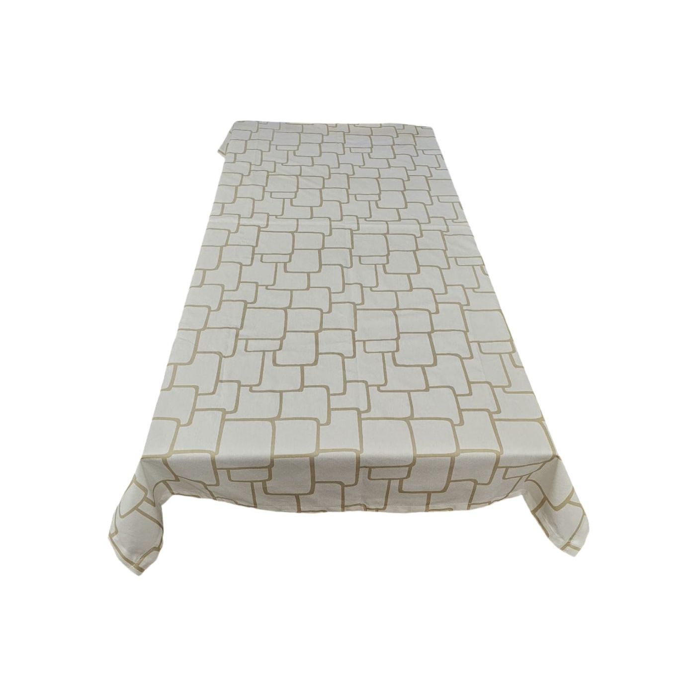 Față de masă 646-CVK-209, bumbac, model geometric, alb și olive