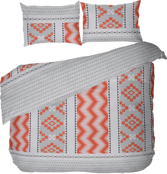 Lenjerie de pat dublu fara cearsaf de pat FOLKLOR GRI, 100% bumbac ranforce, 3 piese