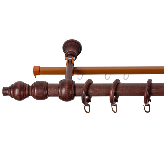 Simple solid wood gallery Filigrano, mahogany shade, 120 cm - U-RAIL INCLUDED 