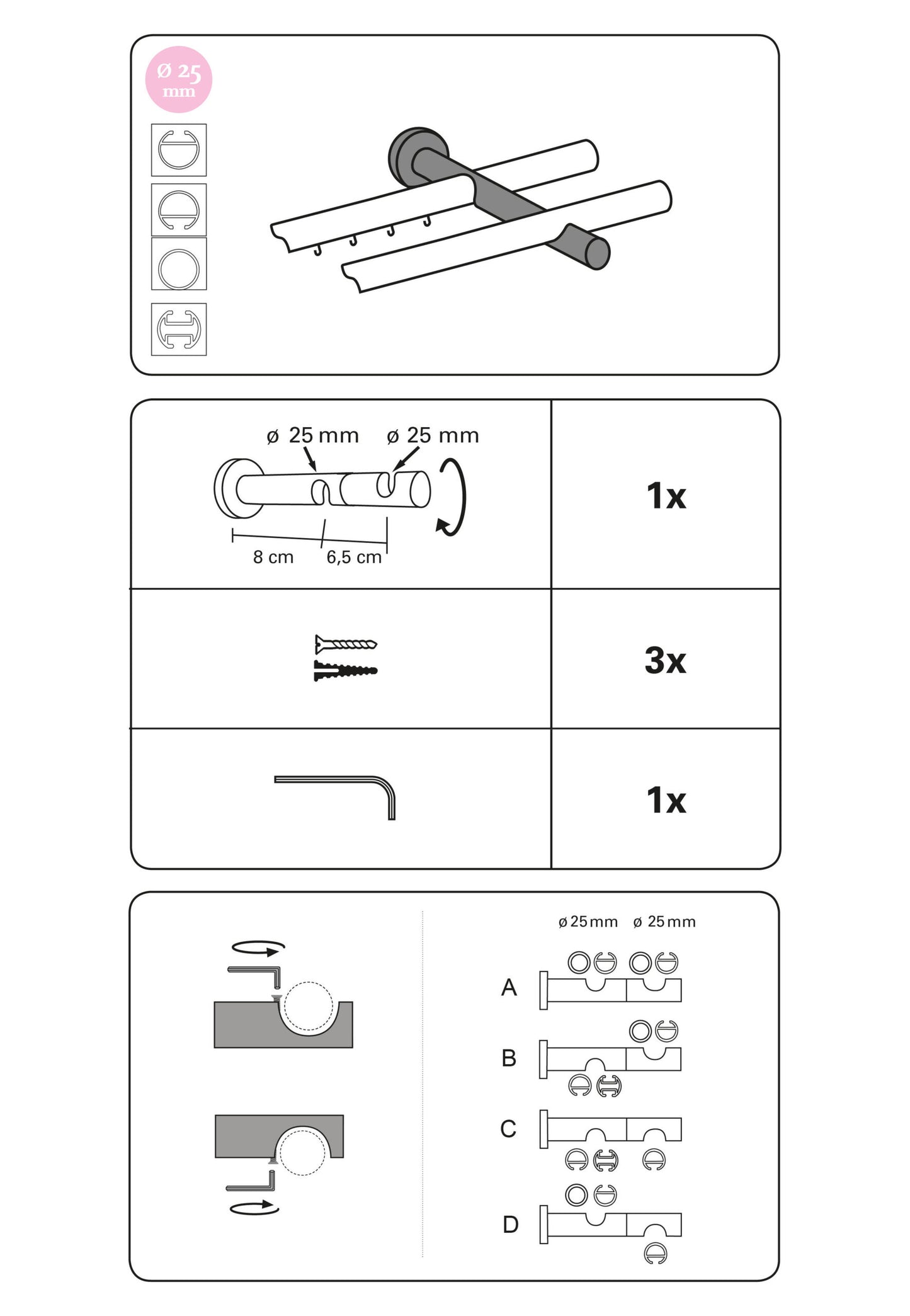 Windsor double bracket 25/25mm Stainless steel