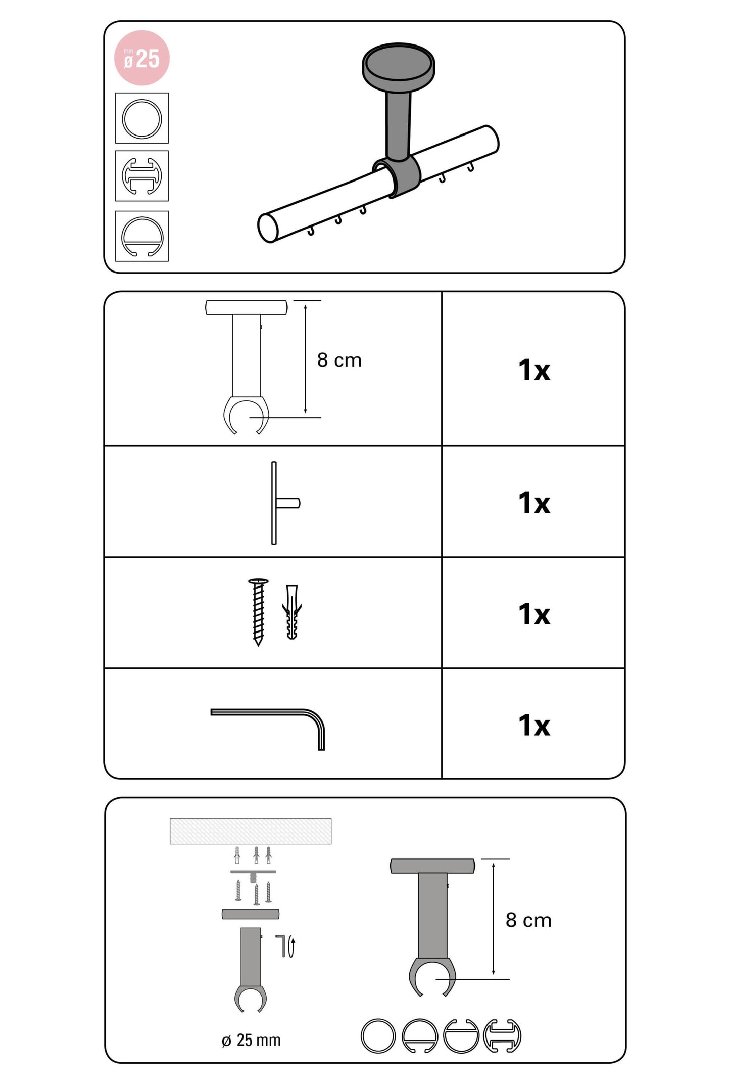 Consolă de tavan Windsor 25mm Inox