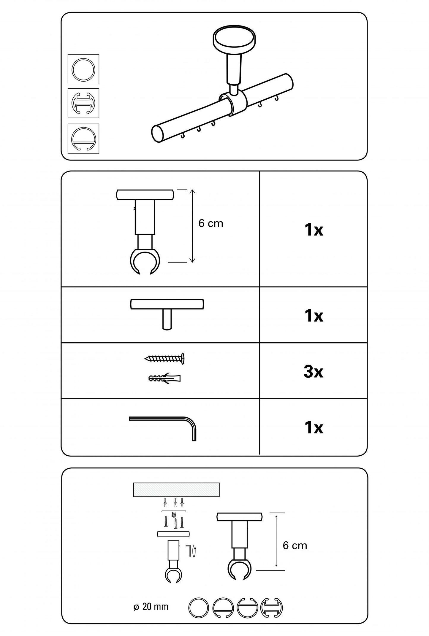 Consolă de tavan Chicago 20mm Inox