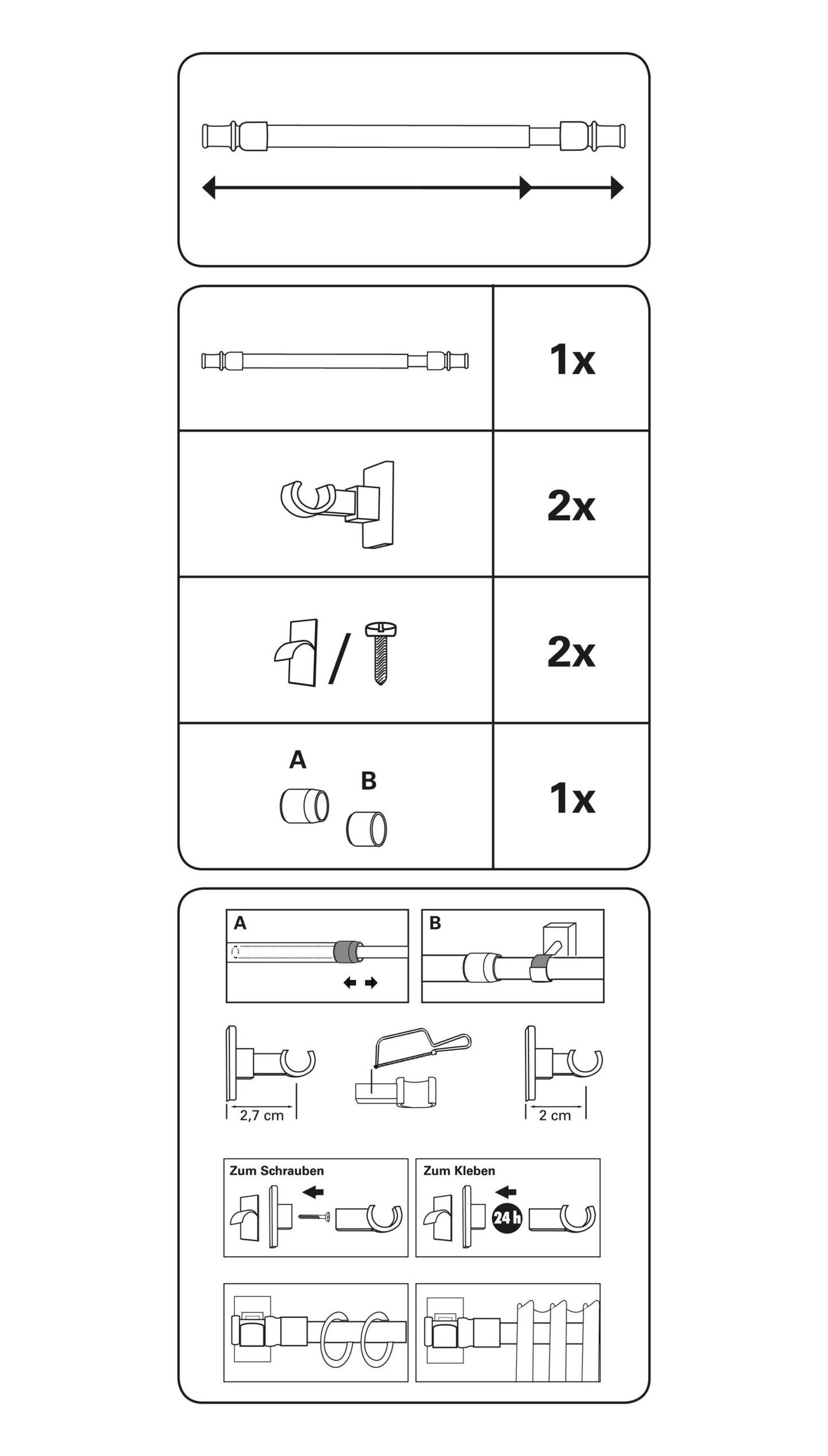California bistro rod for curtains 12 mm White 75-135 cm
