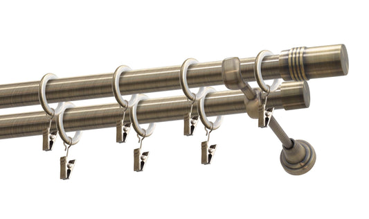 Boston metal double gallery kit 19/19mm Antique gold 240 cm