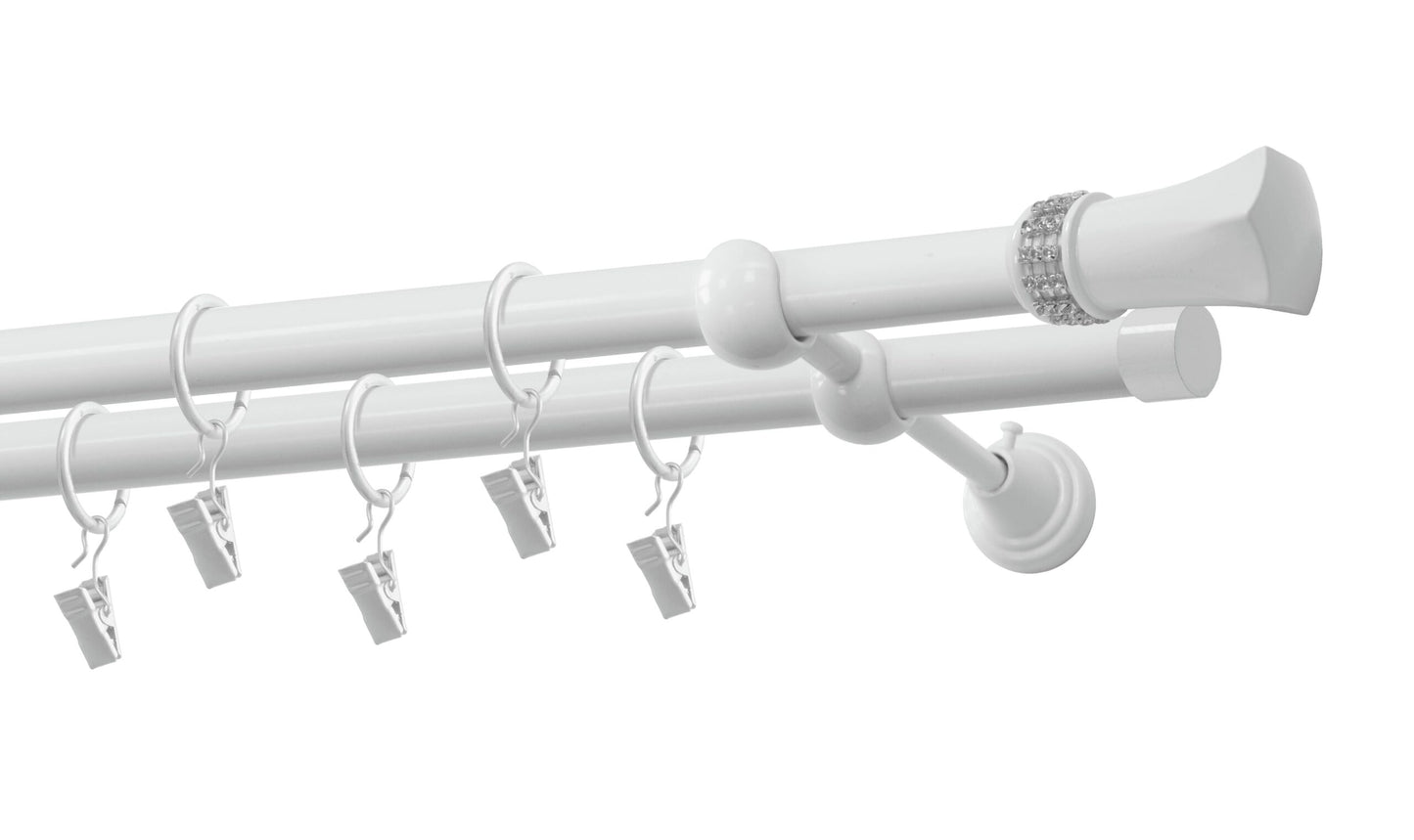 Kit galerie dublă metal Diamant 19/19mm Alb 200 cm