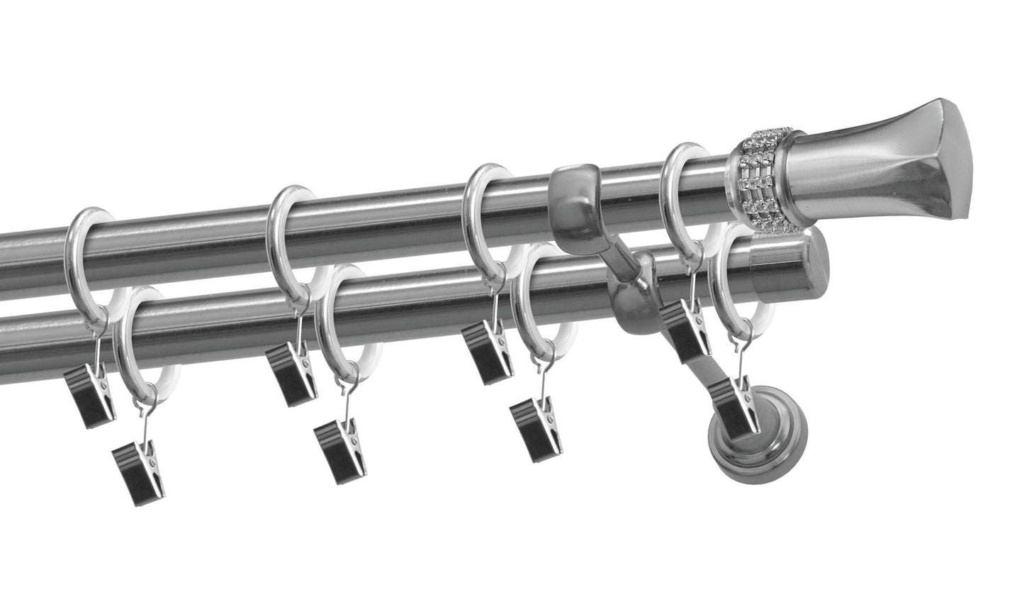 Kit galerie dublă metal Diamant 19/19mm Alb 200 cm