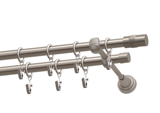 Romus double metal gallery kit 16/16mm Satin silver 200 cm