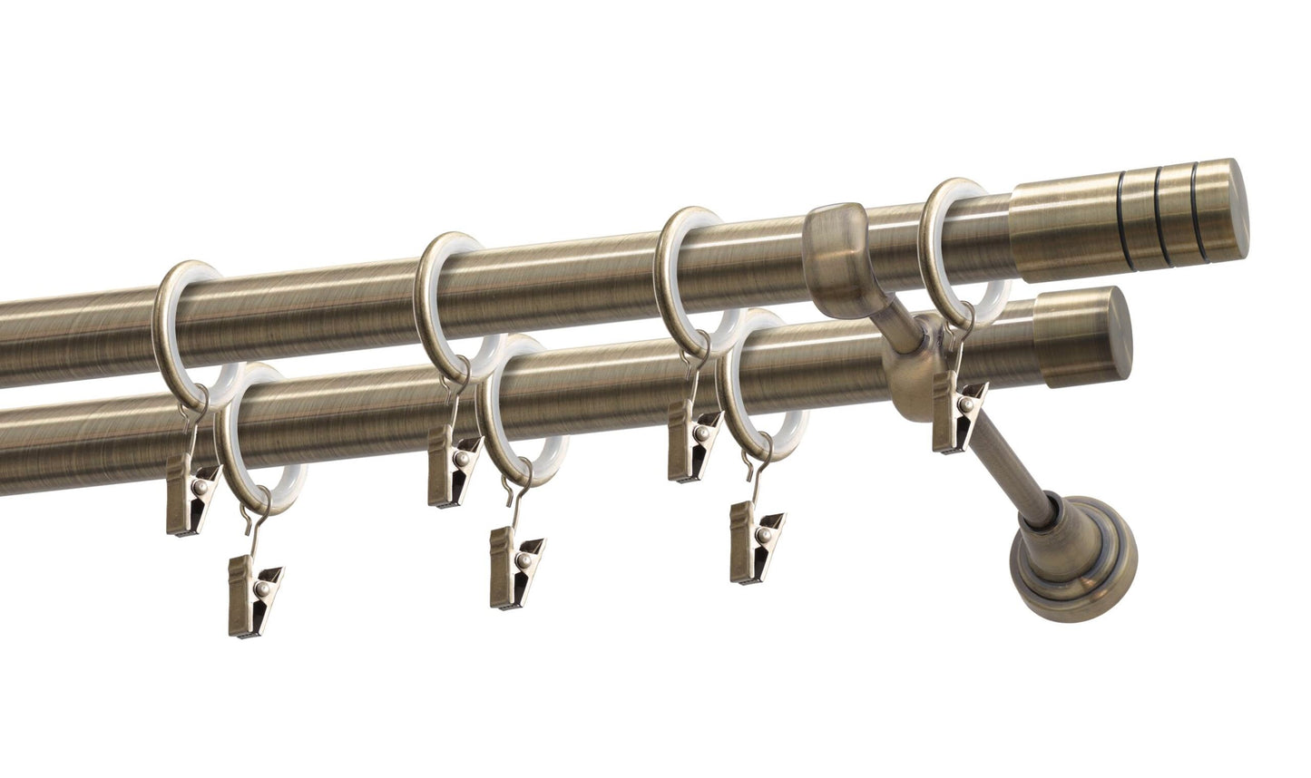 Kit galerie dublă metal Cylinder 19/19mm Auriu antic 160 cm