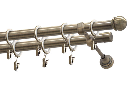 Kit galerie dublă metal Pluton 19/19mm Auriu antic 240 cm