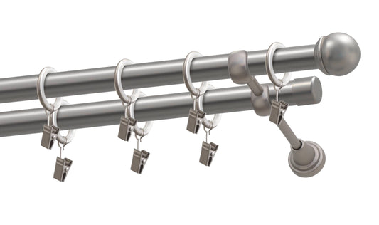 Kit galerie dublă metal Pluton 19/19mm Argintiu satin 240 cm