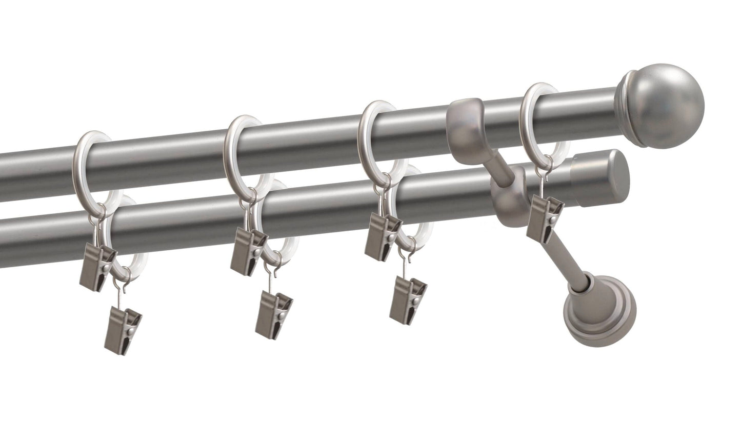 Kit galerie dublă metal Pluton 19/19mm Argintiu satin 160 cm