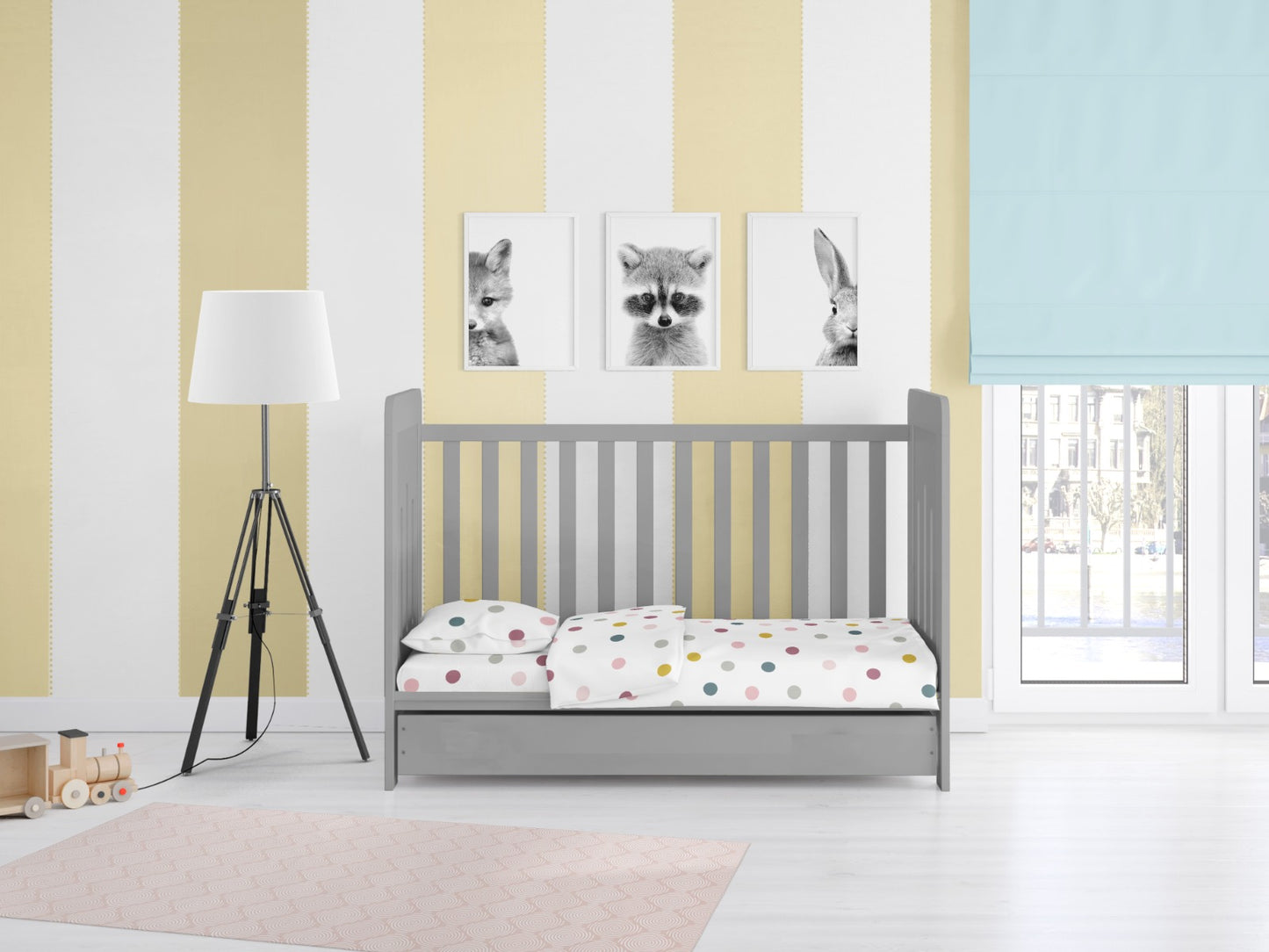 Lenjerie de pat pentru bebelusi JOY 100% bumbac ranforce 3 piese
