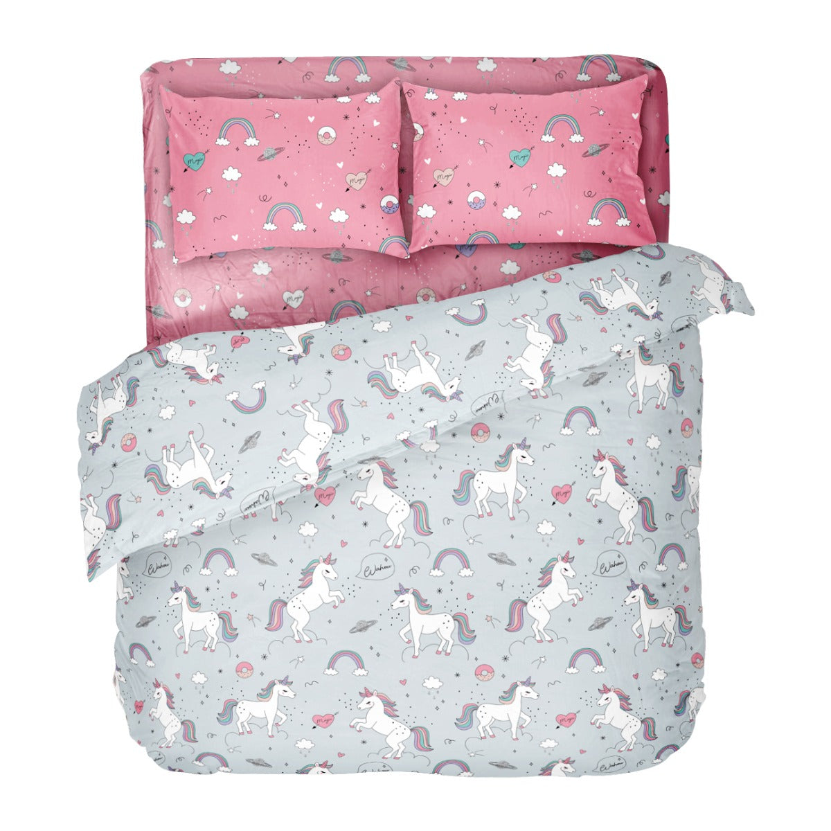 Lenjerie de pat pentru copii UNICORN  Bumbac Ranforce 100% 4 piese