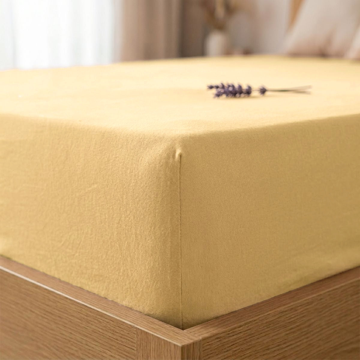Cearșaf cu elastic 160/200/25 GALBEN Jersey de Bumbac