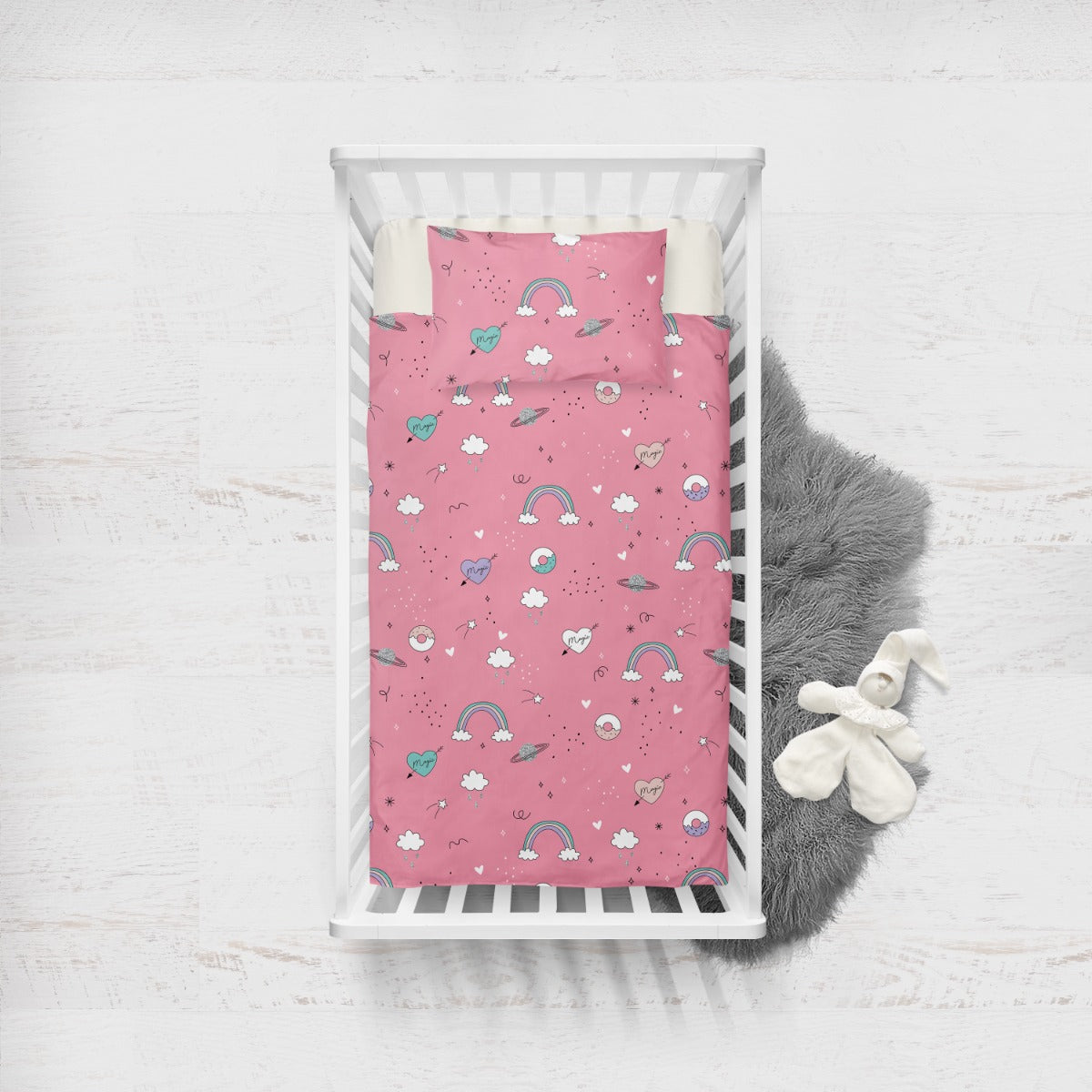 Lenjerie de pat pentru bebelusi UNICORN 2 Bumbac Ranforce 100% 3 piese