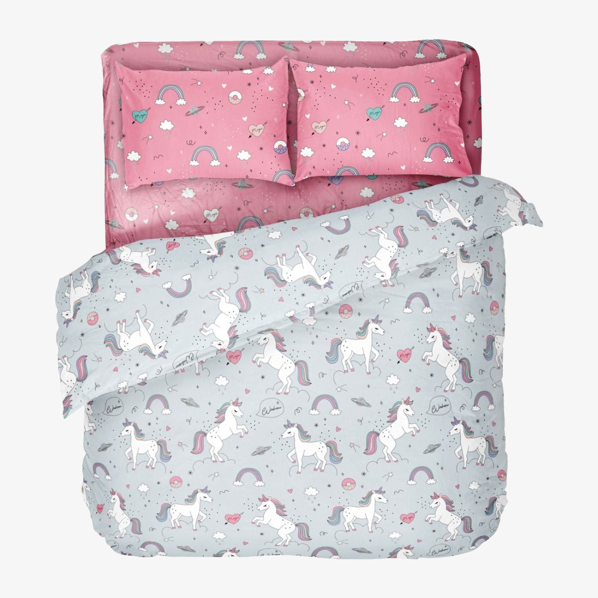 Lenjerie de pat pentru copii UNICORN  Bumbac Ranforce 100% 4 piese